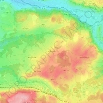 Topografisk kort Unterried, højde, terræn