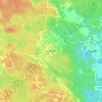 Topografisk kort Orrefors, højde, terræn