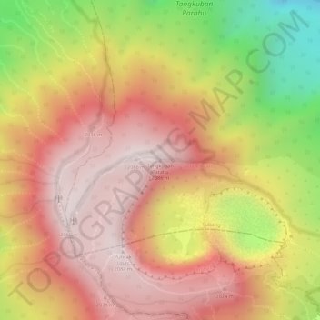Topografisk kort Tangkuban Parahu, højde, terræn