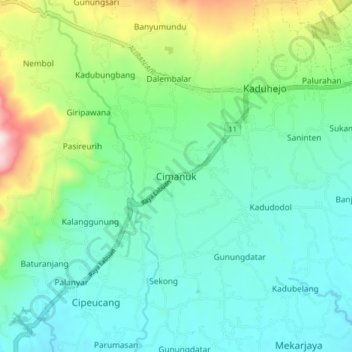 Topografisk kort Cimanuk, højde, terræn