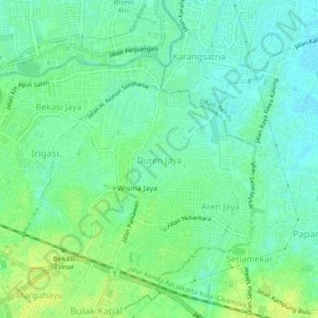 Topografisk kort Duren Jaya, højde, terræn