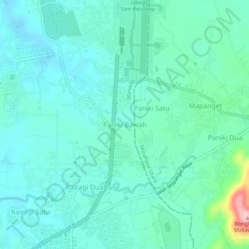Topografisk kort Paniki Bawah, højde, terræn