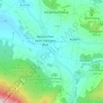 Topografisk kort Walching, højde, terræn