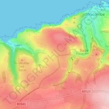 Topografisk kort Lincombe, højde, terræn