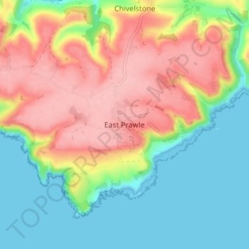 Topografisk kort East Prawle, højde, terræn