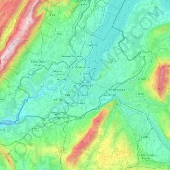 Topografisk kort Genf, højde, terræn