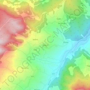 Topografisk kort I Rabbini, højde, terræn