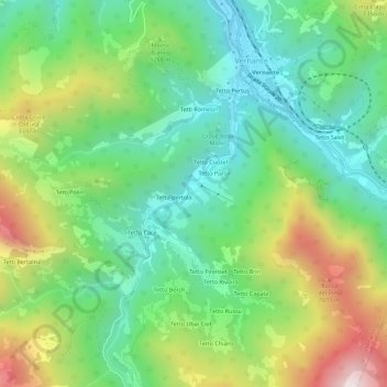 Topografisk kort Tetto Garaud, højde, terræn