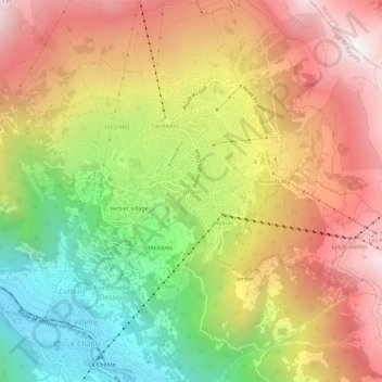 Topografisk kort Verbier, højde, terræn