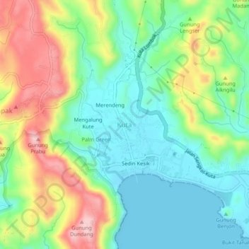 Topografisk kort Kuta, højde, terræn