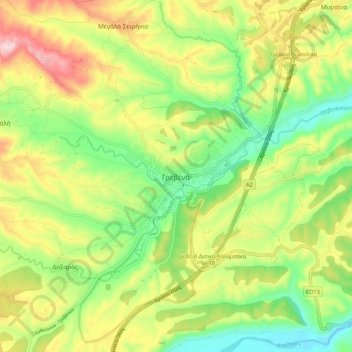 Topografisk kort Γρεβενά, højde, terræn