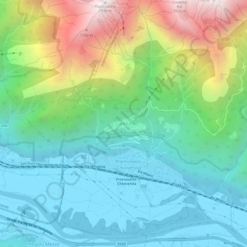 Topografisk kort Colloro, højde, terræn
