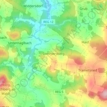 Topografisk kort Sommersberg, højde, terræn