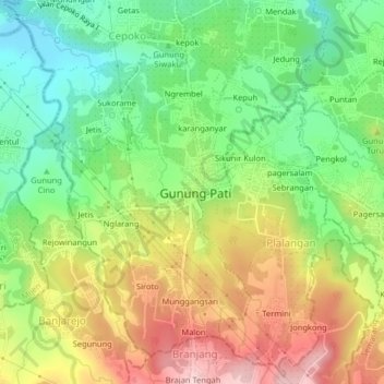 Topografisk kort Gunungpati, højde, terræn
