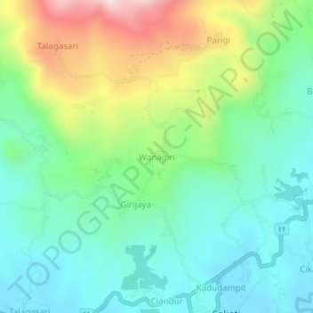 Topografisk kort Wanagiri, højde, terræn