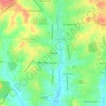 Topografisk kort Broadview, højde, terræn