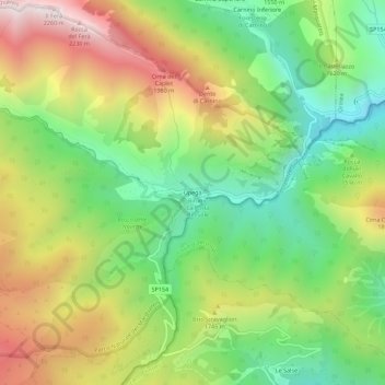Topografisk kort Upega, højde, terræn