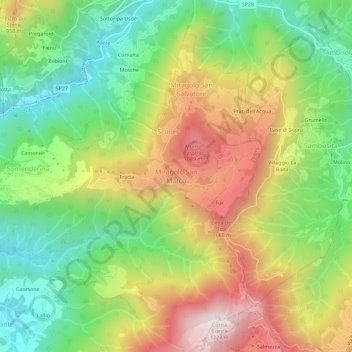 Topografisk kort Miragolo San Marco, højde, terræn