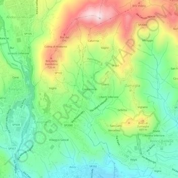 Topografisk kort Contornina, højde, terræn