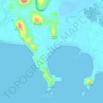 Topografisk kort Tanjun Aan, højde, terræn
