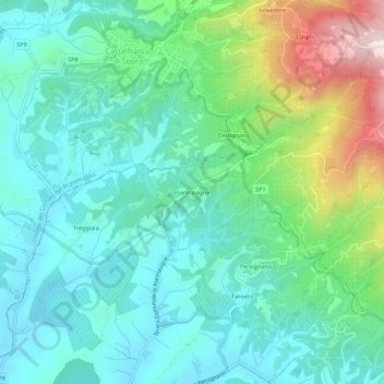 Topografisk kort Piantravigne, højde, terræn
