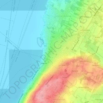 Topografisk kort Vésenaz, højde, terræn