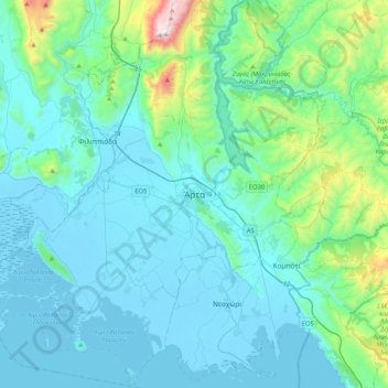 Topografisk kort Arta, højde, terræn
