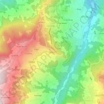 Topografisk kort Pianezzo, højde, terræn