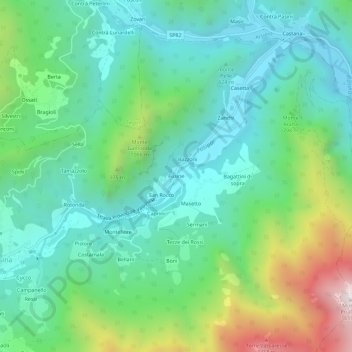 Topografisk kort Fusine, højde, terræn