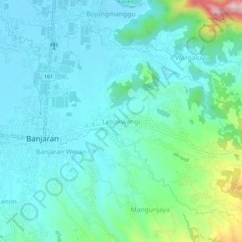 Topografisk kort Lebakwangi, højde, terræn