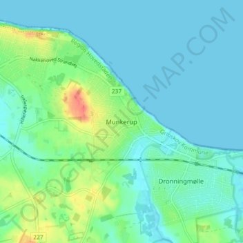 Topografisk kort Munkerup, højde, terræn