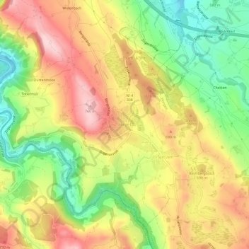 Topografisk kort Hirzel, højde, terræn