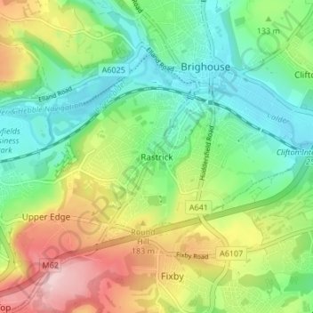 Topografisk kort Rastrick, højde, terræn