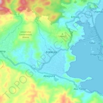 Topografisk kort Kotaraja, højde, terræn