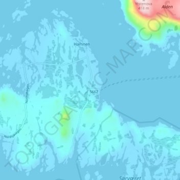 Topografisk kort Værlandet, højde, terræn