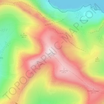 Topografisk kort Eysturtindur, højde, terræn