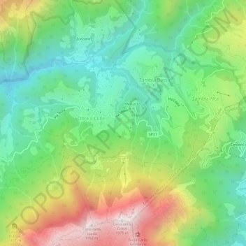 Topografisk kort Contrada Vandullo, højde, terræn