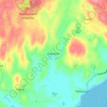 Topografisk kort Gleaston, højde, terræn