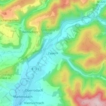 Topografisk kort Zeyern, højde, terræn