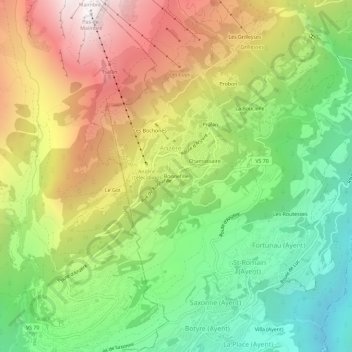 Topografisk kort Bonnefille, højde, terræn