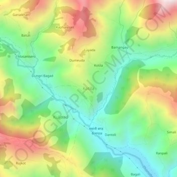 Topografisk kort Kotila, højde, terræn