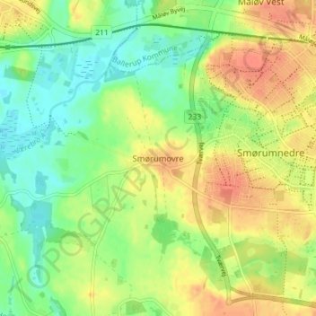 Topografisk kort Smørumovre, højde, terræn