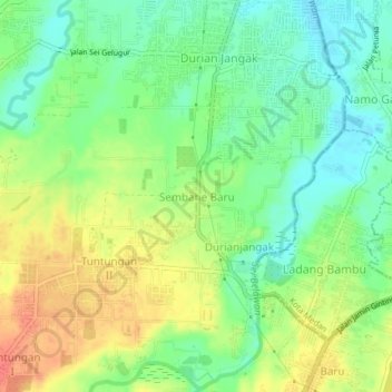 Topografisk kort Sembahe Baru, højde, terræn