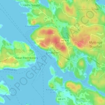 Topografisk kort Stenslätten, højde, terræn
