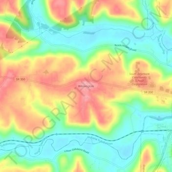 Topografisk kort Wilmington, højde, terræn