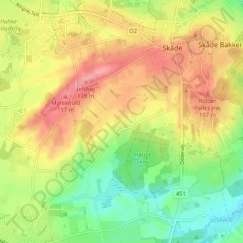 Topografisk kort Storhøj, højde, terræn