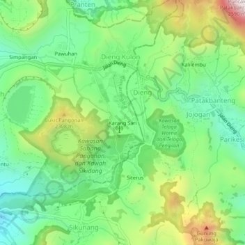 Topografisk kort Karang Sari, højde, terræn