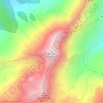 Topografisk kort Monte Albergian, højde, terræn