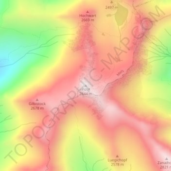 Topografisk kort Pizol, højde, terræn