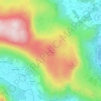 Topografisk kort Lang How, højde, terræn